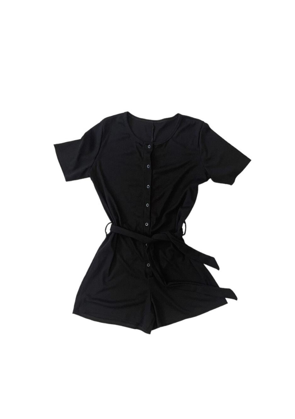 Black Romper Jumpsuit Shorts With Short Sleeves & Belt Medium